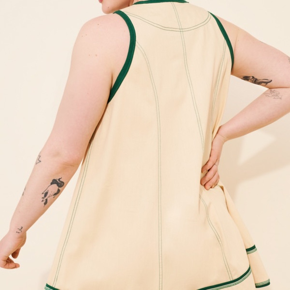 Nwot Pilcro Cream Dress with Dark Green Stitching and Pink Trim - Picture 8 of 10